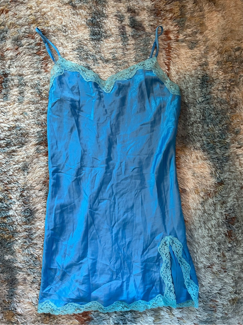 Y2K Victoria's Secret Blue Slip with Mint Lace Trim